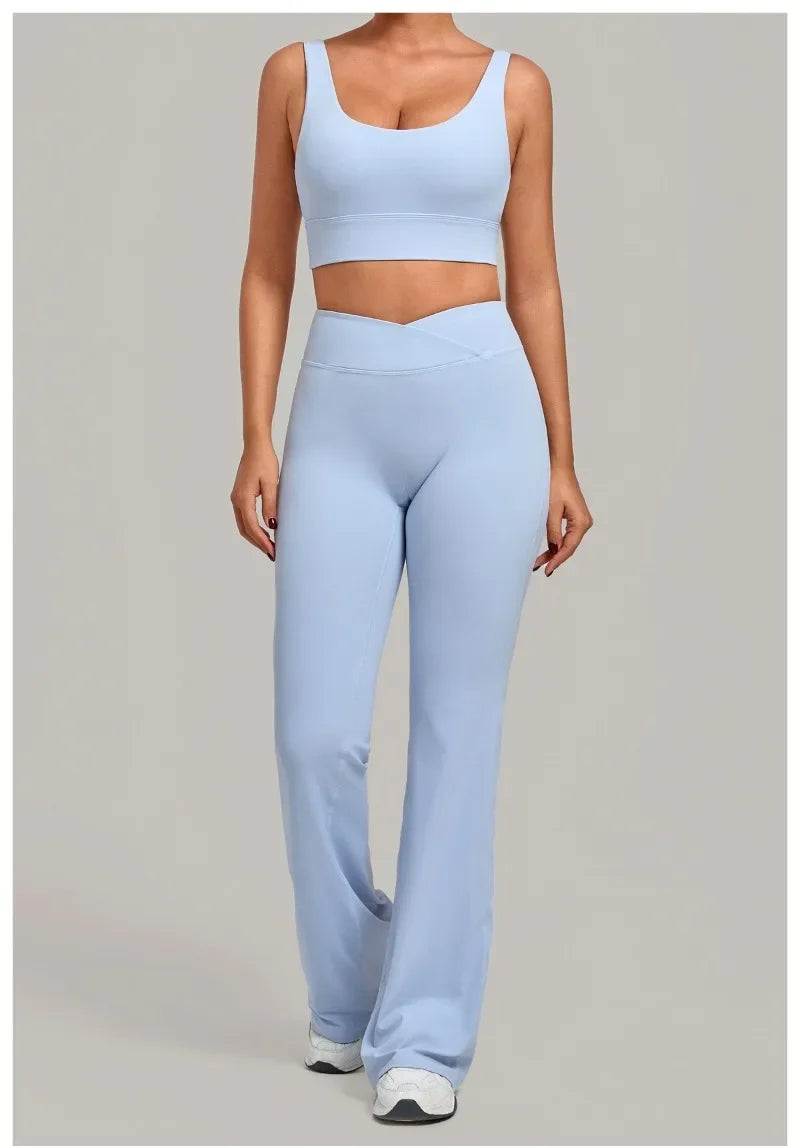 Women's Seamless Yoga Sets Sports Fitness Hip-lifting High Waist Flared Pants Backless Bra Suits Training WorkoutLeggings Sets
