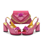 doershow New Italian Shoe and Bag Set New 2024 Women Shoes and Bag Set In Italy SKY BLUE Italian Shoes with Matching Bag HCV1-2