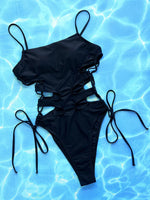 Sexy Hollow Out Bikini Set 2026 Women Black One Shoulder Bandage One Piece Swimsuit Summer Bathing Suit High Waist Swimwear
