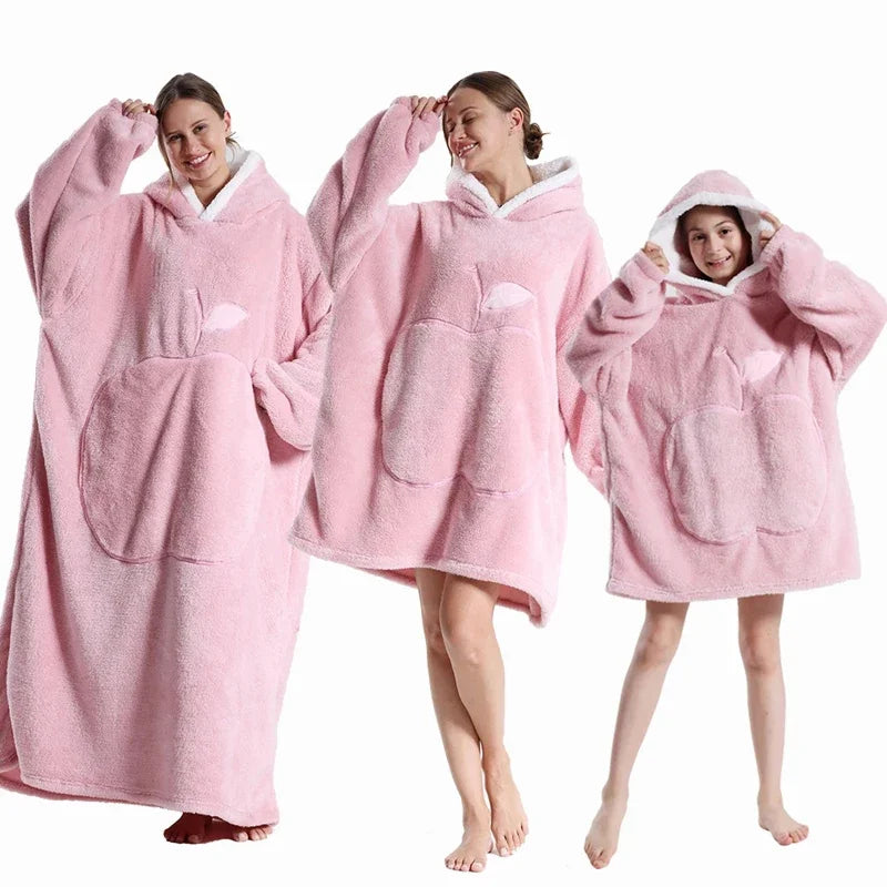 Winter Extra Long Wearable Hoodies Blanket Adult Warm Pullover Sweatshirt Oversized Fleece Hooded Blanket with SleevesRobe