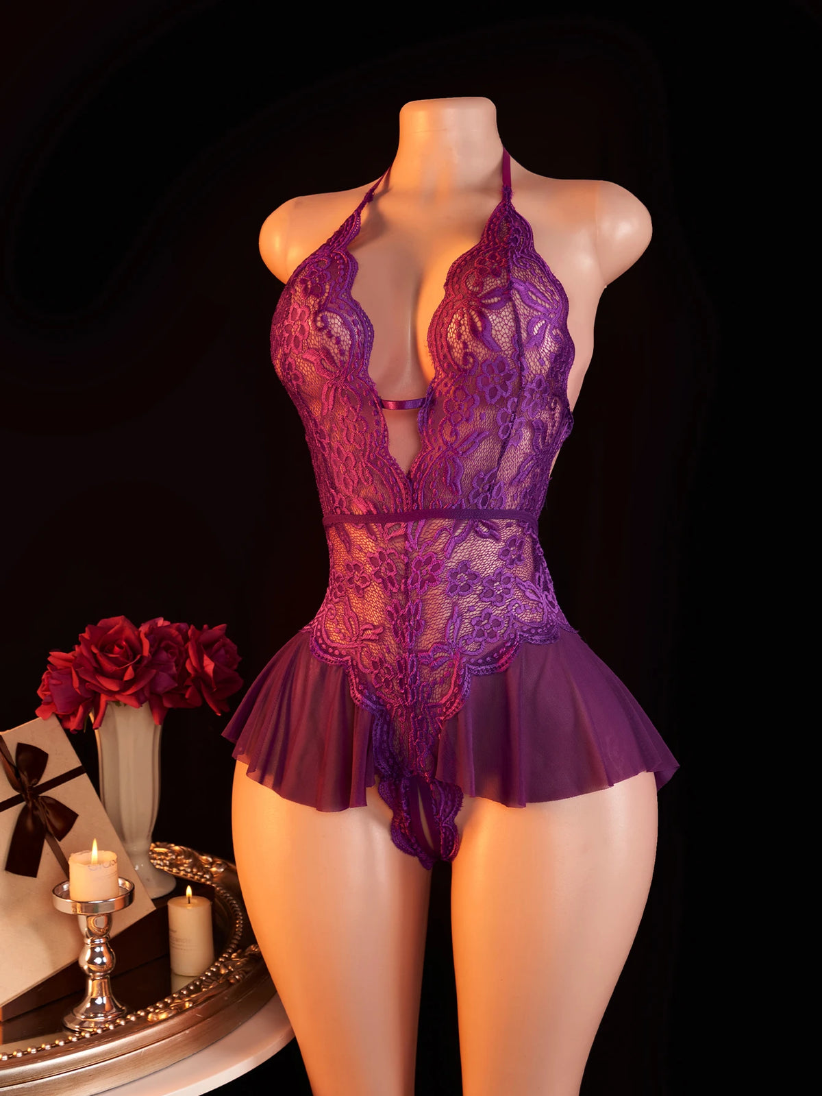 Blue Open Crotch Women Body Suit Crotchless Adult Sexy Erotic Lingerie Pajamas Lace Temptation Sex Bodysuit V-neck Hot Underwear