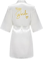 Wedding Party Team Bride Robe Kimono Satin Pajamas Bridesmaid Bathrobe Gold Letter SP089