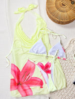 DEKA Sexy Flower Sheer Mesh Bikini 3PC Tummy-Hiding Design Slimming Design Split Bikini Set Split Style Fabric Slim-Fit Swimwear