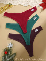 3Pcs Women Christmas Waffle Style G-string Cotton Panties Ladies Soft Thongs Female S-XL Low-Rise T-Back Panties Bikini Bikini
