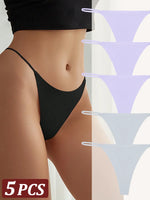 5Pcs Seamless Thong Women Thin Strap Invisible Low Waist High Stretch Flexibility Panties Sexy Underwear Ladies Briefs T-back