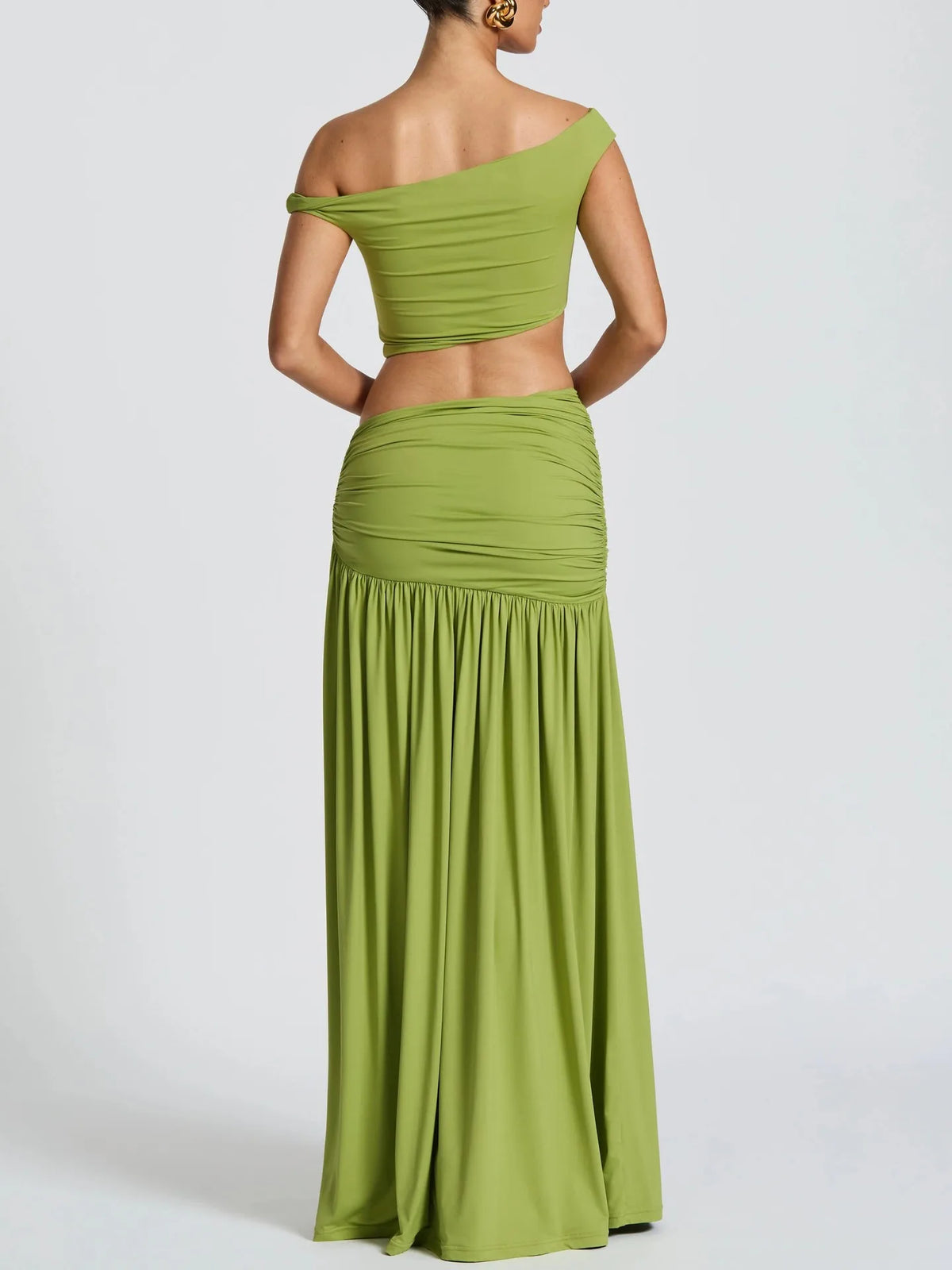 Summer Skirt Set Women Metal Flower Sexy Off Shoulder Slim Crop Top High Slit Skirt Sets Fashion Backless Pleated 2 Piece Suits