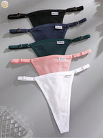 5PCS Women's Panties Cotton Thongs Adjustable Waist Sexy G-String Solid Color Seamless Intimate Female Underpants Lingerie S-XL