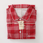 Men Brushed Cotton Vintage Plaid Stripe Pajama Set Lapel Collar Long Sleeve Top Pants Home Sleepwear Loungewear