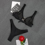 Sexy Black White Bikini Set 2026 Women Metal Ornament Push Up Underwire Bra Thong Swimsuit Beach Holiday Bathing Suit Swimwear