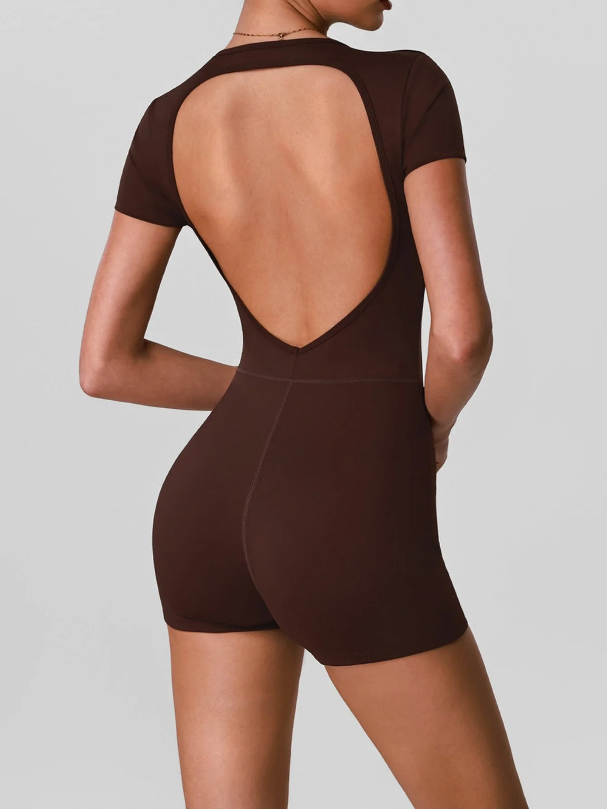 Butt Lifting One Piece Body Shaping Yoga Jumpsuit Women Short Sleeve Hollow Out Backless Bodycon Shorts Sports Suit Workout Wear