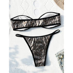 Snake Skin Printed Bandeau High Cut Bikini Female Swimsuit Women Swimwear Two-Pieces Bikini Set Bather Bathing Suit Swim V5344