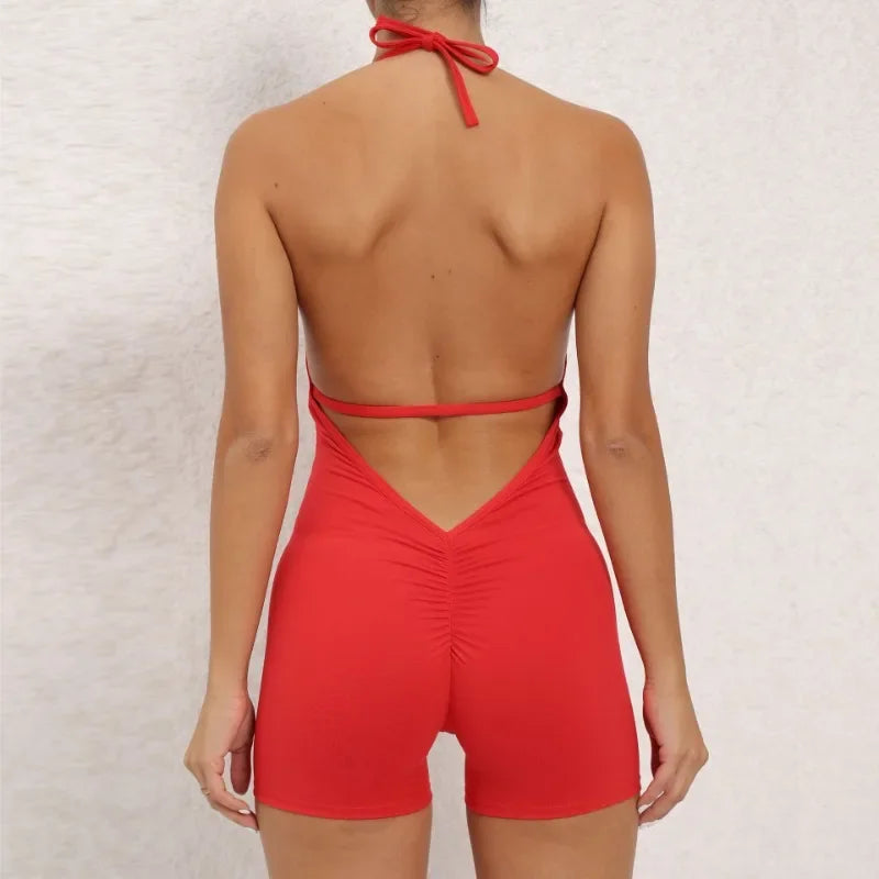 Women's High Elasticity One-Piece Fitness Jumpsuit - Tight Peach Hip Jumpsuit & Air Back Yoga Pants for Workout Gym Running