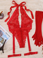 New Purple Sexy Lace Bodysuits Deep V Neck Halter Mesh Solid Color Bodysuits CharmingPure Desire Transparent Flower Print OOB5