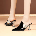 High heel, slippers women 2026 patent leather temperament, fashionable toe sandals women outdoor wear,