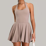 Summer Sleeveless Halter Slim Tennis Dress Women Sexy 2-in-1 Hollow Backless Golf Sports Dresses Outdoor Running Fitness Skirt