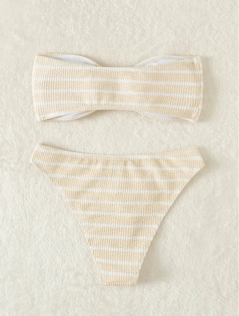 Blue Striped Bikini 2025 Brazilian Biquini Bandeau Two Pieces Swimsuit Women Thong Bathing Suit Swimwear Female Summer Beachwear