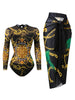 2026 Printed Mesh Swimsuit One Piece & Beach Dress Long Sleeves Swimwear Women Bathing Swimming Swim Suit Padded Beachwear