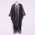 Sexy Fringe Tassel Mesh Sheer Shiny Knitted Tunic Beach Cover Up Cover-ups Beach Dress Beach Wear Beachwear Female Women V3321