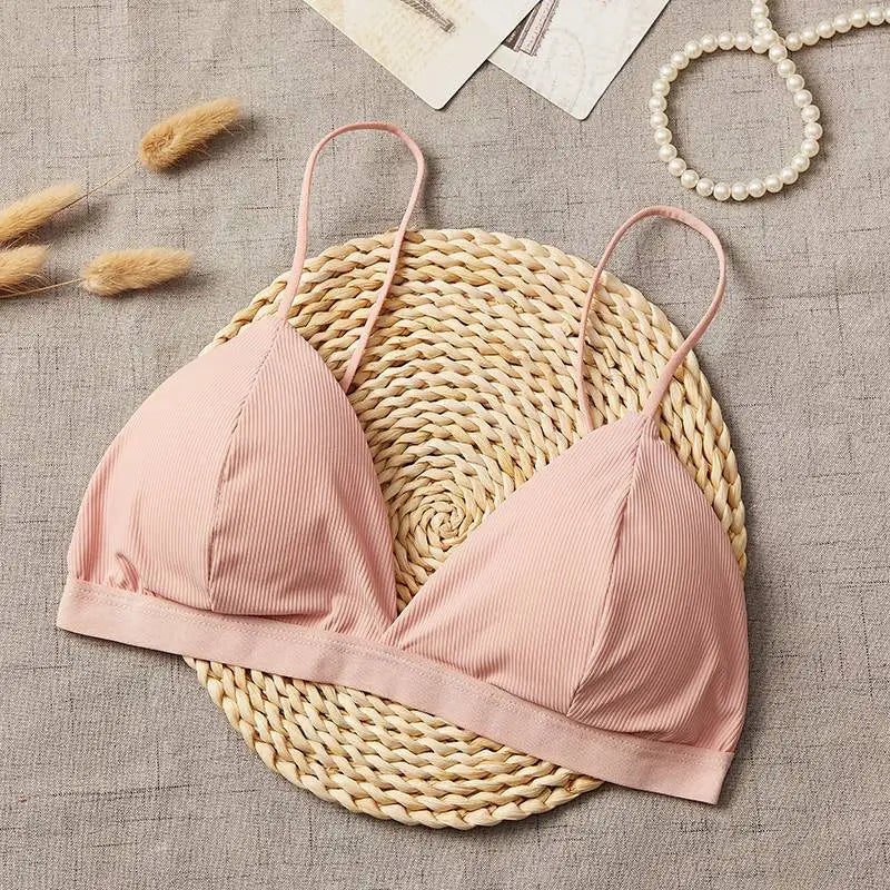 Women 1/3 Cup Tank Top Seamless Crop Top Solid Color Underwear Sexy Lingerie V-Neck Non-wire Bra Top Padded Camisole