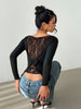Women's Elegant Lace Patchwork Bow Decorate Long Sleeve T-Shirt Casual Asymmetry Hem Slim Fit Boat Collar Pleating Tops 2026