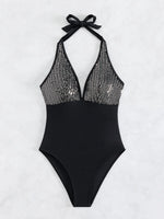 Sexy Shiny Sequins Deep V Backless Monokini Halter Women Swimwear One Piece Swimsuit Female Bather Bathing Suit Swim Lady K4996