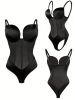 Backless Solid Low Cut Shapewear Bodysuit Tummy Control Waist Trainer Thong Slimmer Women Underwear
