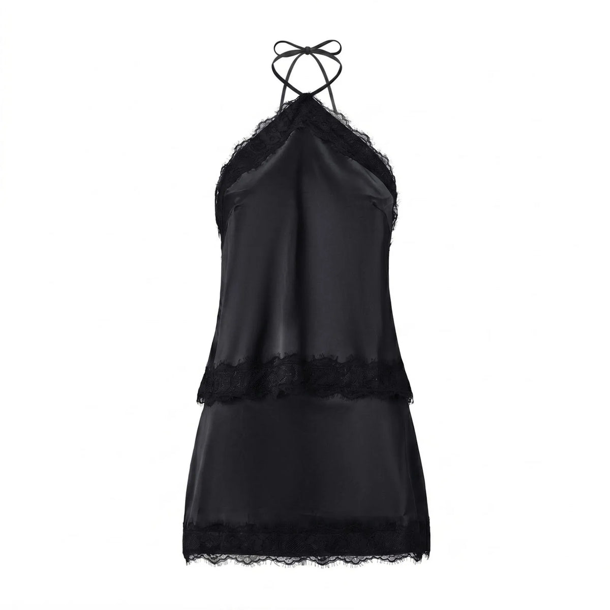 Women's Summer Satin Skirt Outfits Lace Trim Sleeveless Halter Camisole Tops with Mini Skirt 2 Piece Sets Retro Daily Date Wear