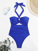 2026 Sexy Padded Swimsuit Women One Piece Halter Hollow Swimwear Female Solid Bathers Bathing Swimming Swim Suit Beachwear