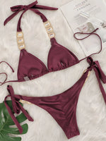 Sexy Rhinestone Bikini Set Women 2026 Luxury Pink Crystal Diamond Push Up Bandage Thong Swimsuit Beach Bathing Suit Swimwear
