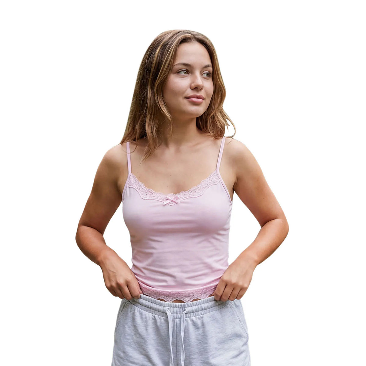 Women's Summer Solid Color Lace Trimmed Camisoles Sleeveless Open Back Slim Fit Cami Tank Tops