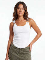 Summer Women's Solid Ribbed Tank Tops Stylish Sleeveless U Neck Camisole with Metal Buckle Straps Gothic Punk Vest