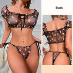 Sexy Mesh Lingerie Bandage Underwear Set Women's Transparent Bra Off Shoulder Lingerie 2 Pieces Set Ruffle Fancy Sexy Underwear