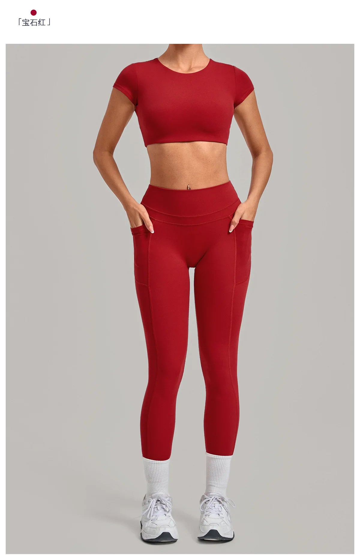 Yoga Set Women's Tracksuit Short Sleeve Back Hollow Out Sports Top Athletic Wear Tight High Waist Pocket Leggings Fitness Suits