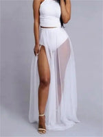 Womens Mesh Beach Wrap Skirt Bikini Cover-Ups High Waist See Through Slit Long Skirts Sexy Club Cover-ups