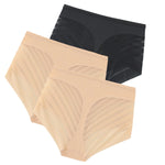 3Pcs/Set Shapewear Women Mid-Rise Shaping Briefs with Mesh Striped Back Plus Size Slimming Underwear Comfort Wear Panties M-3XL