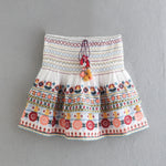 Batwing Sleeve Women Autumn Embriodery Paisley Print Skirt Set Outfits V Neck Button Tiered Mini Skirt Dress Suit Vintage Set