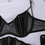 Toucheart Erotic Lingerie black Thin model see-through mesh Patchwork Body shaping gather together pure desire 5PCS with Gloves
