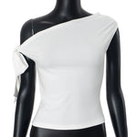 2025 Women'S Summer Ins Style New Shrink Pleated One-Shoulder Crop Top Backless Twist Tie Asymmetric T-Shirt Casual Top