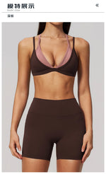 Women 2PCS Yoga Suit Double Strap Shockproof Sports Bra High Waist Tigh Short Fitness Suit Gym Running Leggings Tracksuits