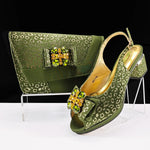 Doershow Italian green Shoes And Bag Sets For Evening Party With Stones Italian Leather Handbags Match Bags!1-1