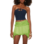 Women's Solid Color Gothic Mini Skirts Lace Ruched High Waist Skirts Spring Summer Irregular Hem Casual Skirts