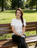 Women's Fashion Casual Elegant style Lace Patchwork Short Sleeve T-Shirt Solid Color T-shirt For Woman Pure Desire Charming 7VN3
