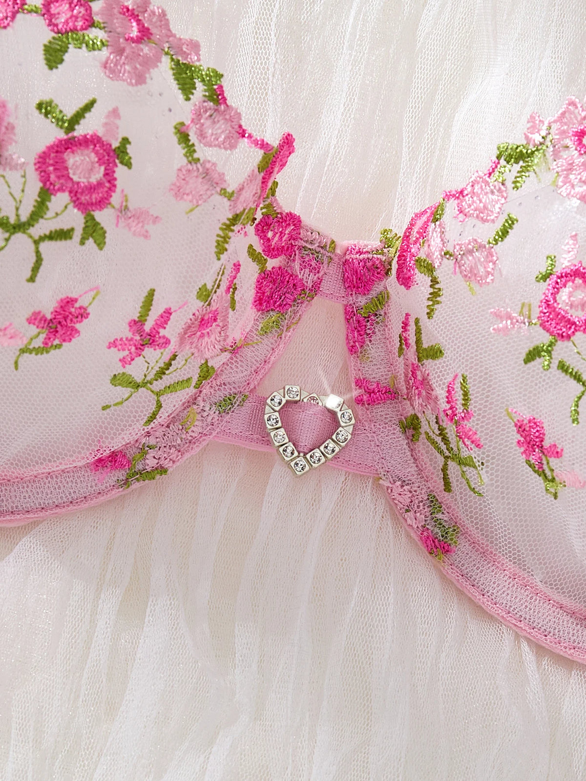 Women's Pink Floral Embroidery Lingerie Set Half Cup Push Up Bra And Thong Sheer Mesh Lace Comfortable Sexy Underwear ZA824026