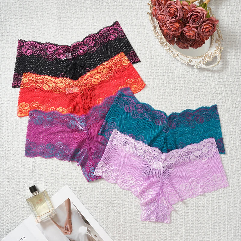 5pcs 1XL-4XL Plus Size Floral Panties Breathable Comfortable Female Underpants Fashion Sexy Lace Lingerie Elegant Lady Briefs