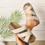 Women Woven Crisscross Wedge Slide Sandals Open Toe Platform Slip‑On Summer Casual Non‑Slip Comfort Beach Walking Slippers