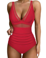 2024 Sexy One Piece Swimsuit Women Mesh Strappy Plunge Swimwear Tummy Control Bathing Suits Beach Wear Monokini Swimming Suit
