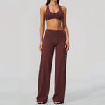 Summer 2 Piece Yoga Sets Women Tight Back Cross Sports Bra High Waist Peach Hip Wide Leg Pants Gym Running Fitness Workout Suits