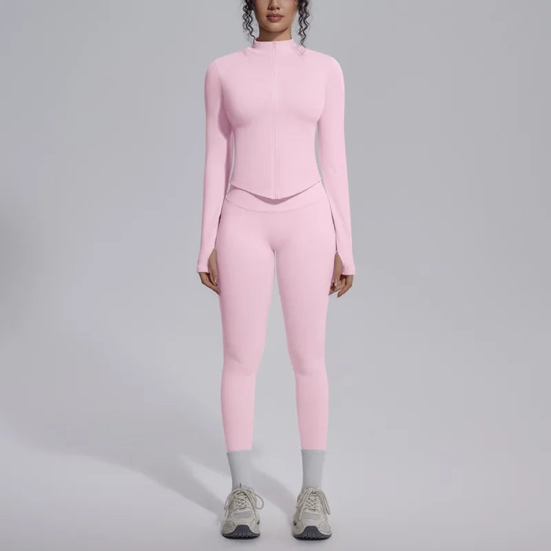 Women's Seamless Yoga Sets Sports Fitness Zipper Long-Sleeve Jacket Slim-fit Hip Lift Pants Suits Workout Training Gym Sets