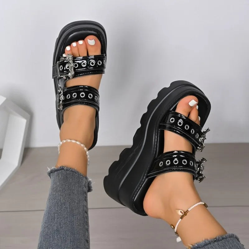 Women Sandals Metal Buckle Platform Sandals WomenSummer Woman Plus Size High Heeled