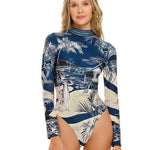 2024 Women One Piece Swimsuit Surfing Sport Swimsuit Long Sleeves Swimwear Print Monokini Bathing Suit Tropical Bodysuit Female